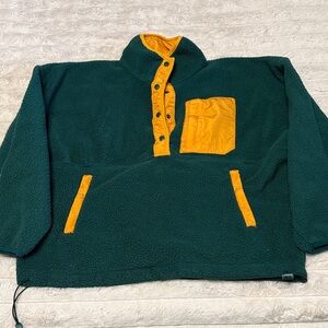 Wilo Green Fleece Jacket with Marigold yellow accents sold by Anthropologie